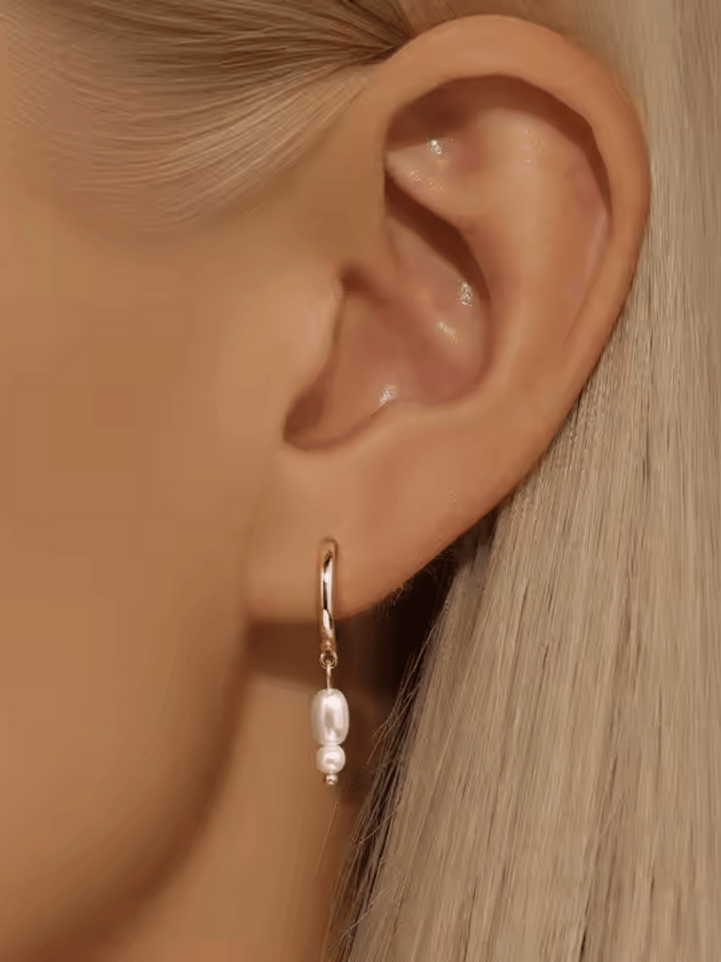 Double Pearl Drop Hoop Earrings