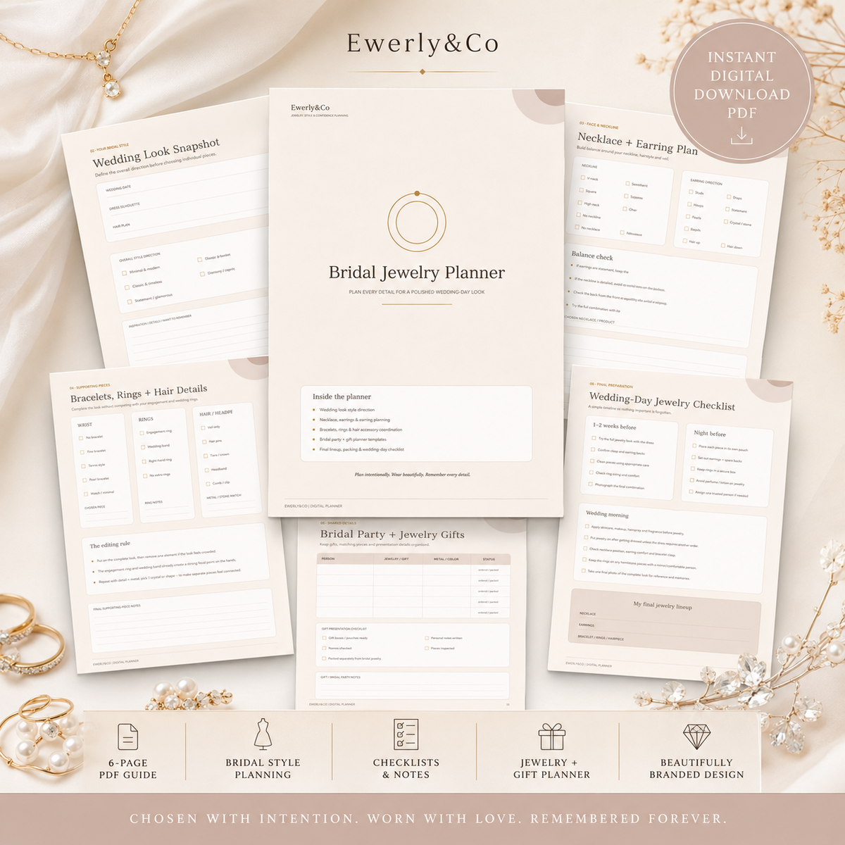 Bridal Jewelry Planner PDF Wedding Jewelry Checklist & Styling Guide Digital Download Ewerly&Co