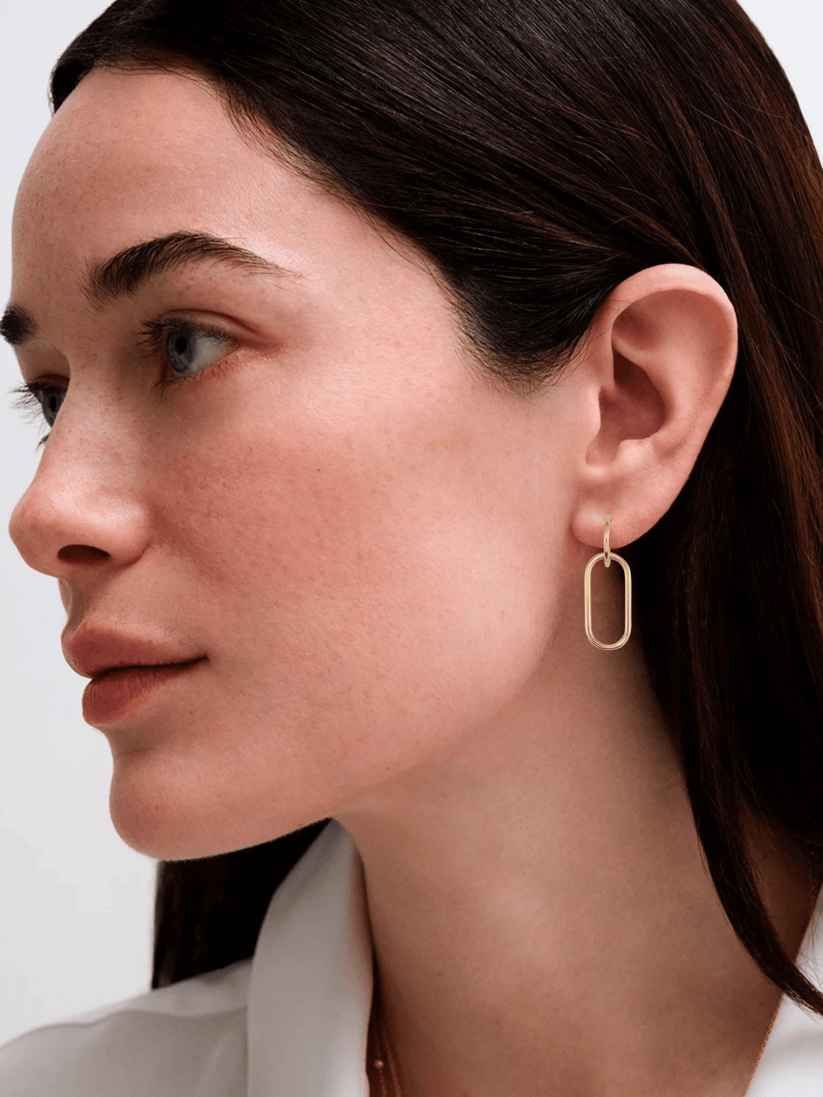 Minimalist Oval Drop Hoop Earrings