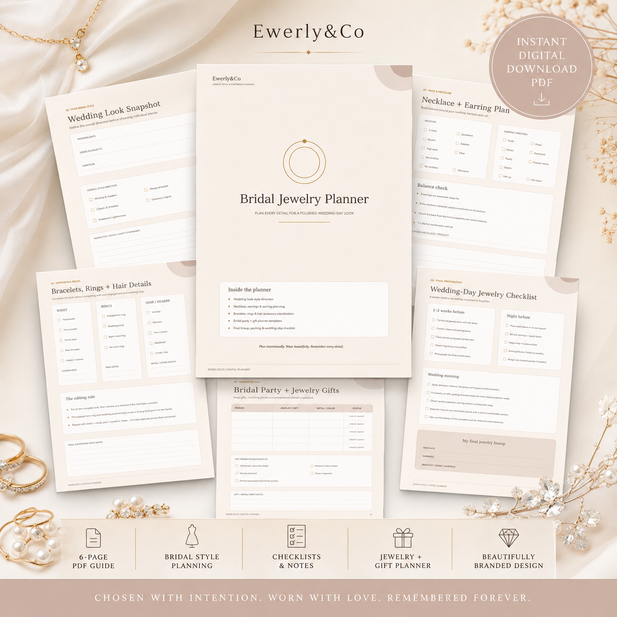 Bridal Jewelry Planner PDF  Wedding Jewelry Checklist & Styling Guide  Digital Download  Ewerly&Co